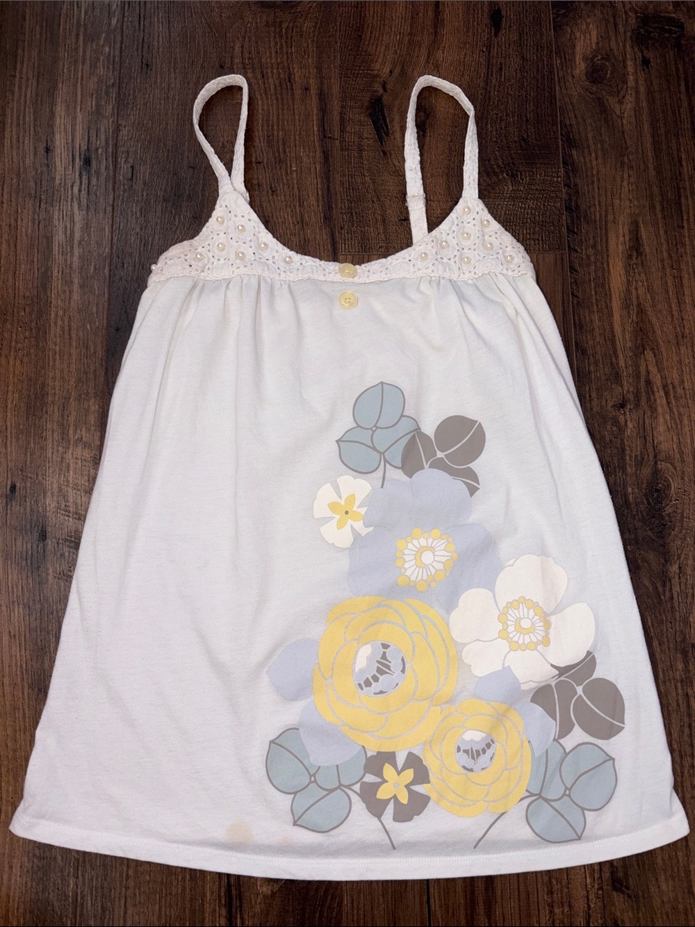 Roxy White Floral Print Camisole with Yellow Accents